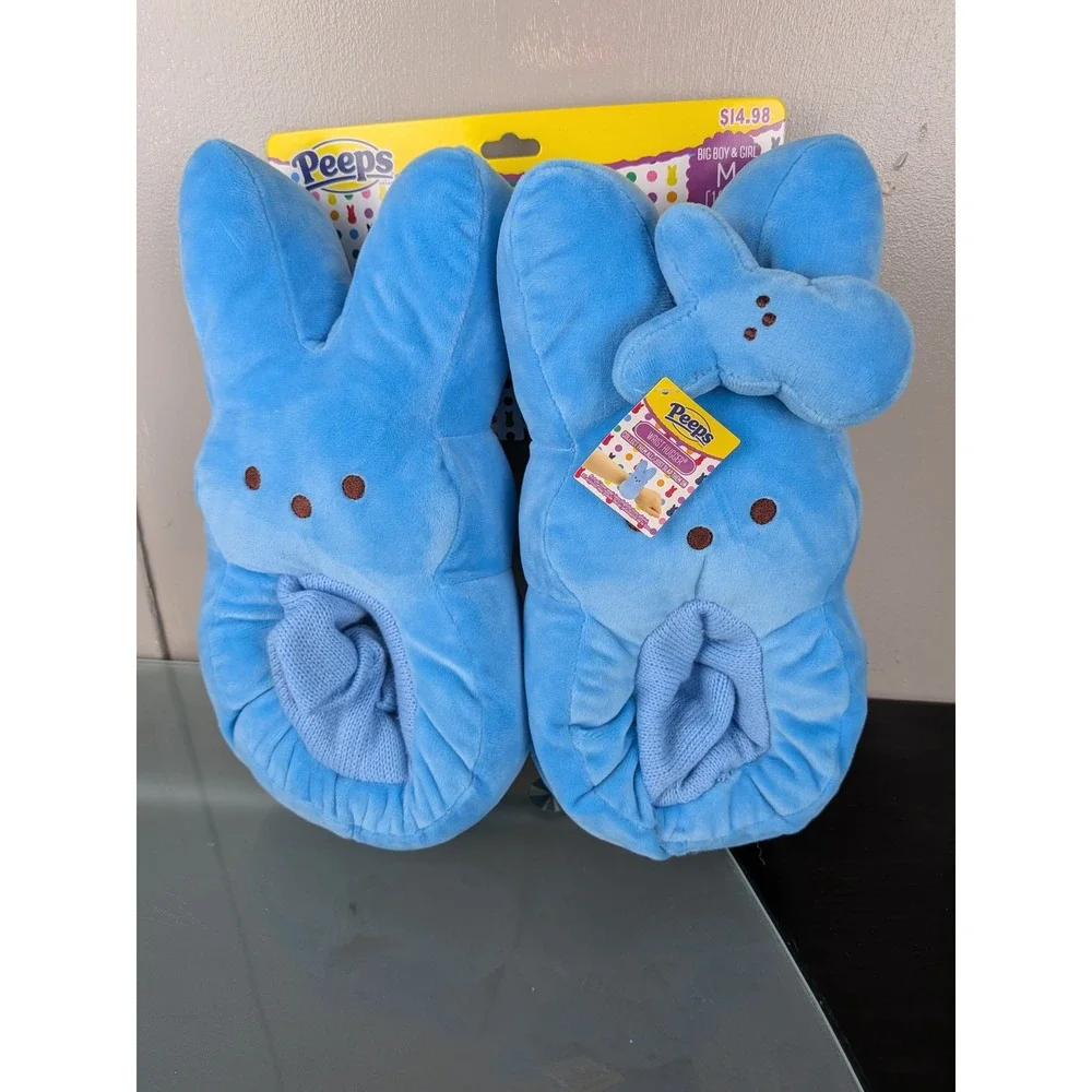 Peeps Blue Bunny Plush Slippers and Wrist Hugger Set Big Kids Medium 13-1 New